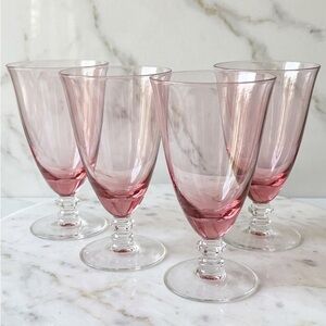 4-VTG Tiffin-Franciscan Wisteria Pink Crystal Ice Tea Glass Goblets #17477 Stem
